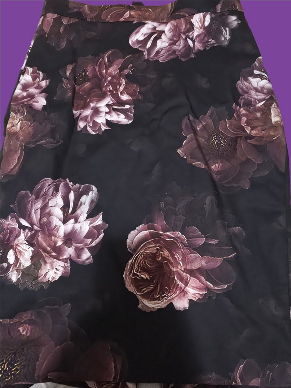 4/$67 Deal! RW&CO. Black Pencil Skirt with Mauve Floral Design